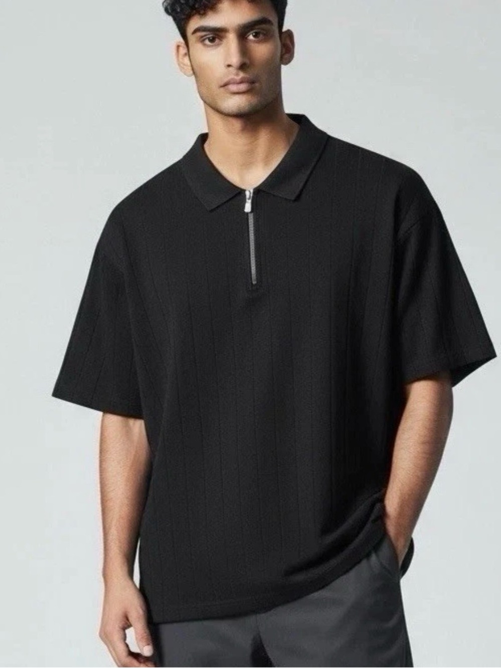 Christian Lacroix Men's Black Quarter-Zip Knit Polo Shirt Size Large